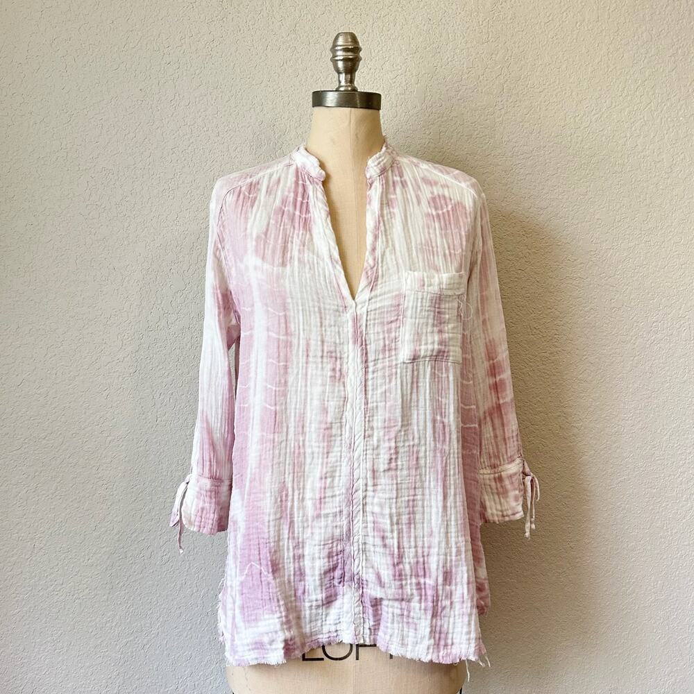 STARK X Top Pink White Tie Dye Gauze Lightweight Cotton Blouse Beach